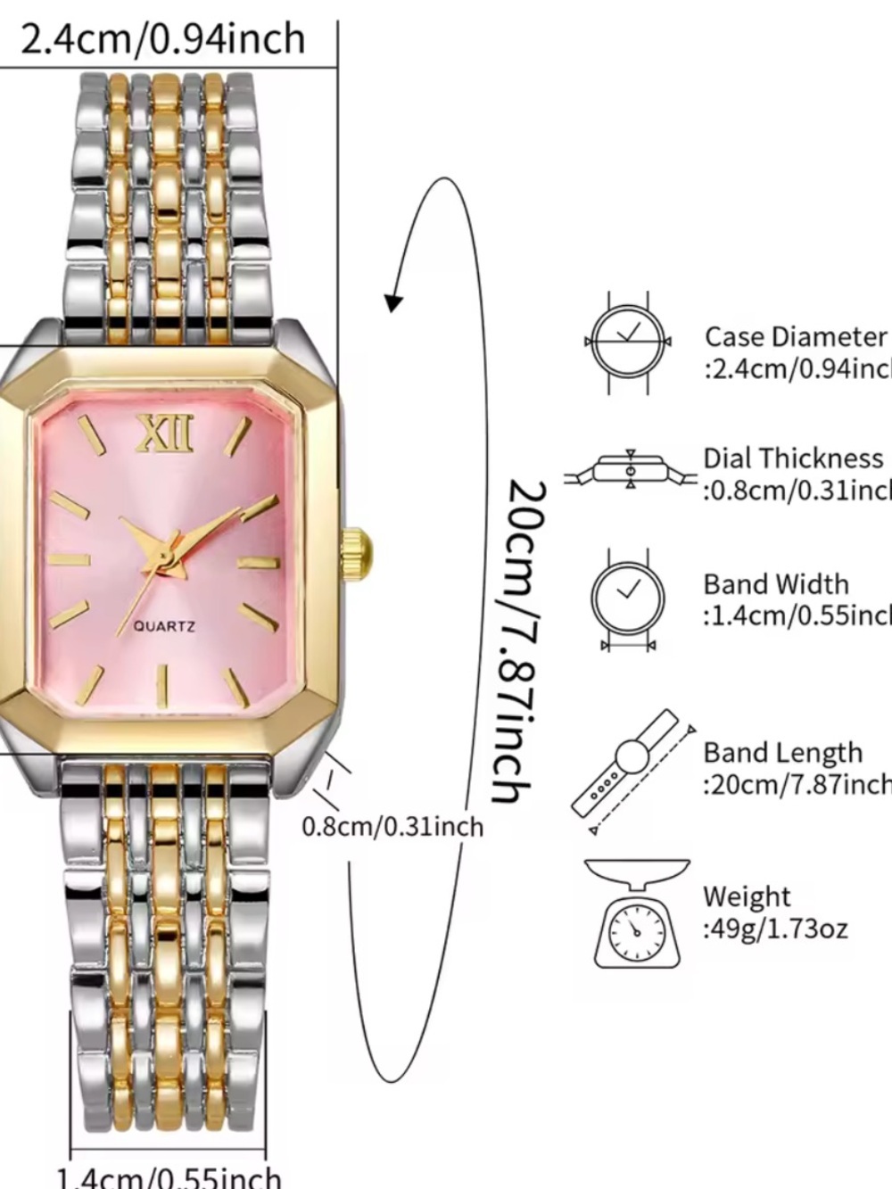 Two-Tone Gold & Silver Rectangular Quartz Watch - Picture 4 of 4